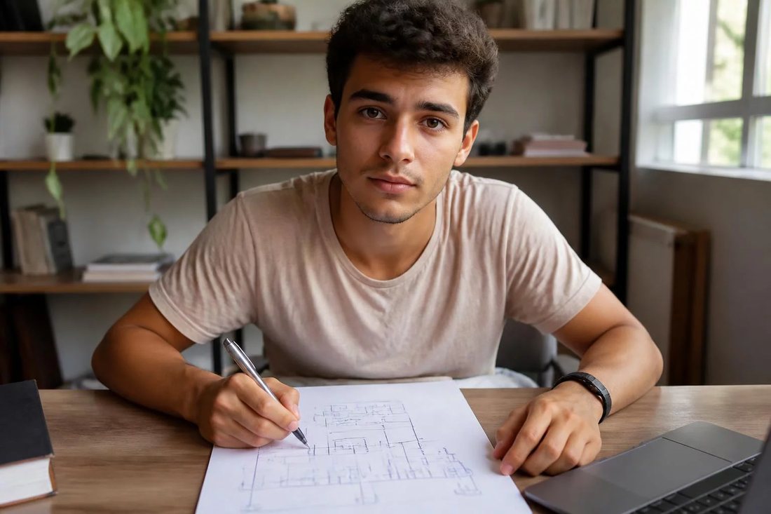 Dois participantes desenham a caneta o encadeamento de um argumento numa folha quadriculada