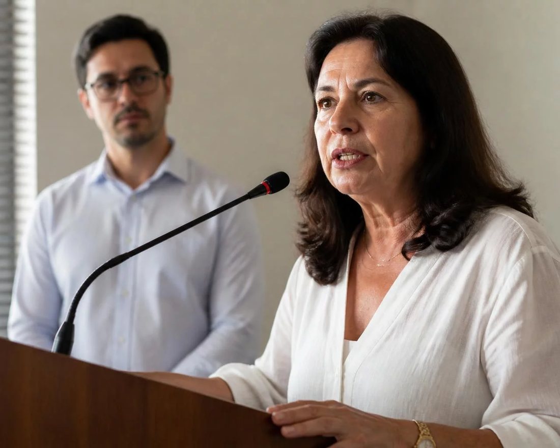 Participante ergue a mão para pedir a palavra numa mesa coberta de folhas anotadas